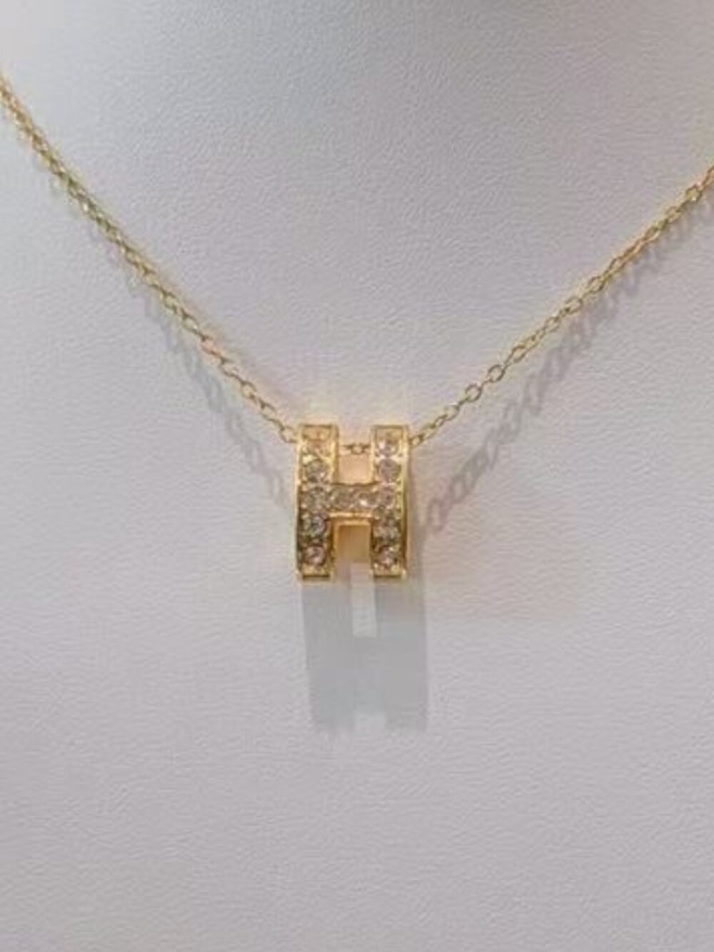 Gold Crystal Letter H Pendant Necklace Minimalist Initial Charm Jewelry Gift - Picture 2 of 3